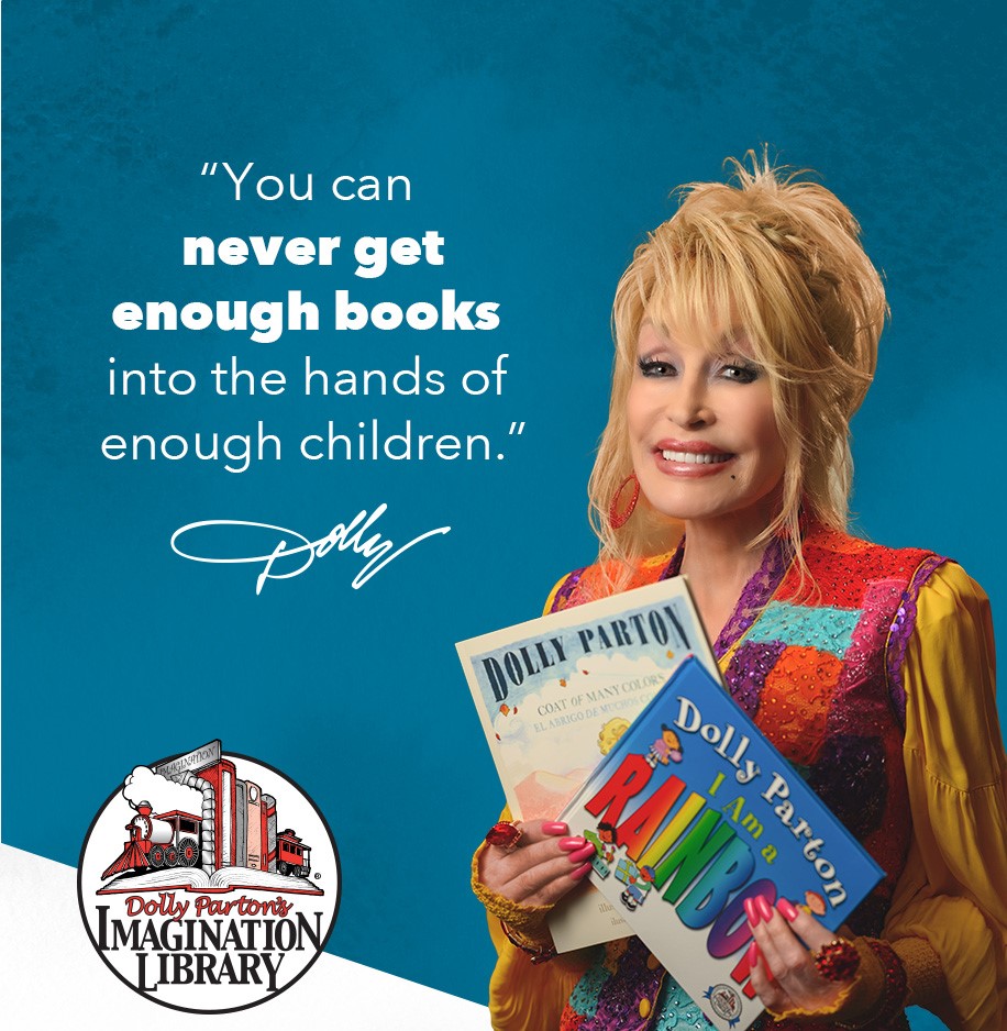 Dolly Parton with Imagination Library books